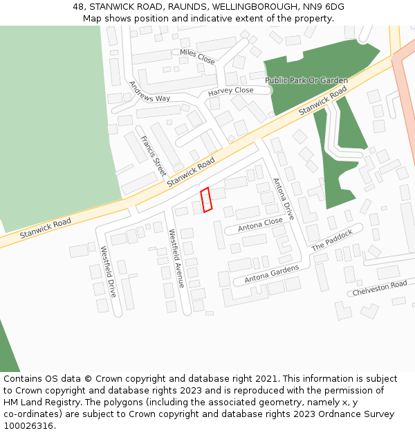 48, STANWICK ROAD, RAUNDS, WELLINGBOROUGH, NN9 6DG: Location map and indicative extent of plot