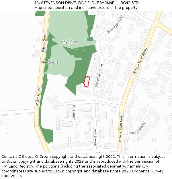 48, STEVENSON DRIVE, BINFIELD, BRACKNELL, RG42 5TD: Location map and indicative extent of plot