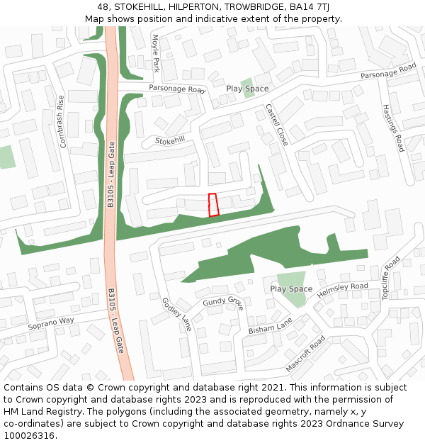 48, STOKEHILL, HILPERTON, TROWBRIDGE, BA14 7TJ: Location map and indicative extent of plot