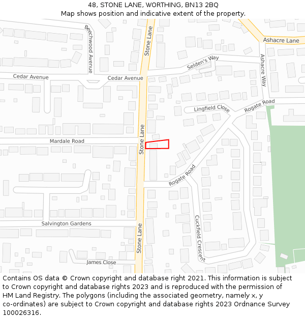 48, STONE LANE, WORTHING, BN13 2BQ: Location map and indicative extent of plot