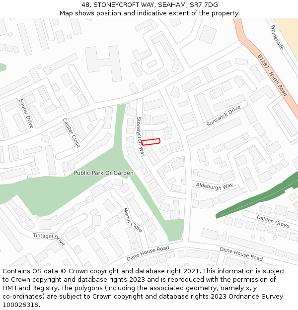 48, STONEYCROFT WAY, SEAHAM, SR7 7DG: Location map and indicative extent of plot