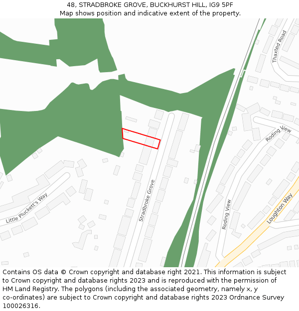 48, STRADBROKE GROVE, BUCKHURST HILL, IG9 5PF: Location map and indicative extent of plot