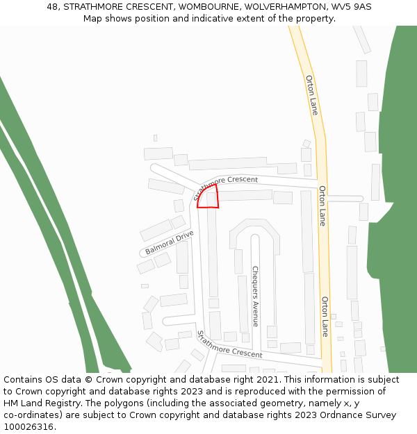 48, STRATHMORE CRESCENT, WOMBOURNE, WOLVERHAMPTON, WV5 9AS: Location map and indicative extent of plot