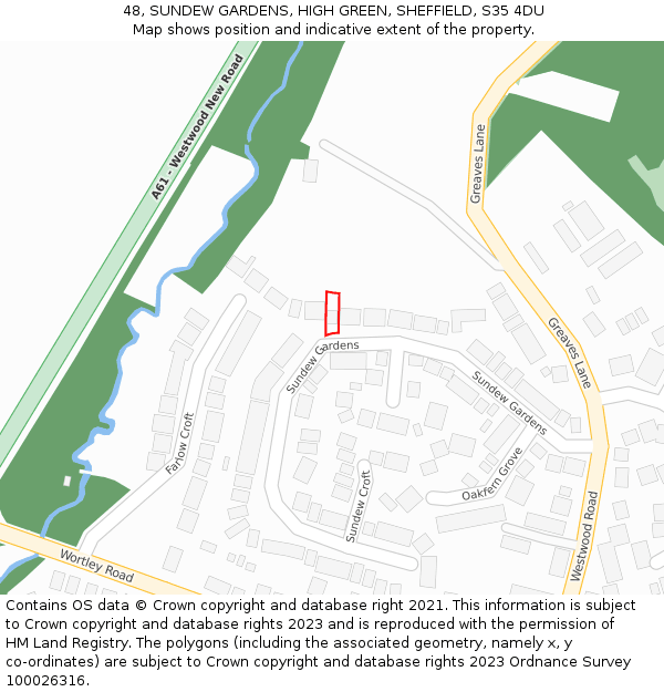 48, SUNDEW GARDENS, HIGH GREEN, SHEFFIELD, S35 4DU: Location map and indicative extent of plot