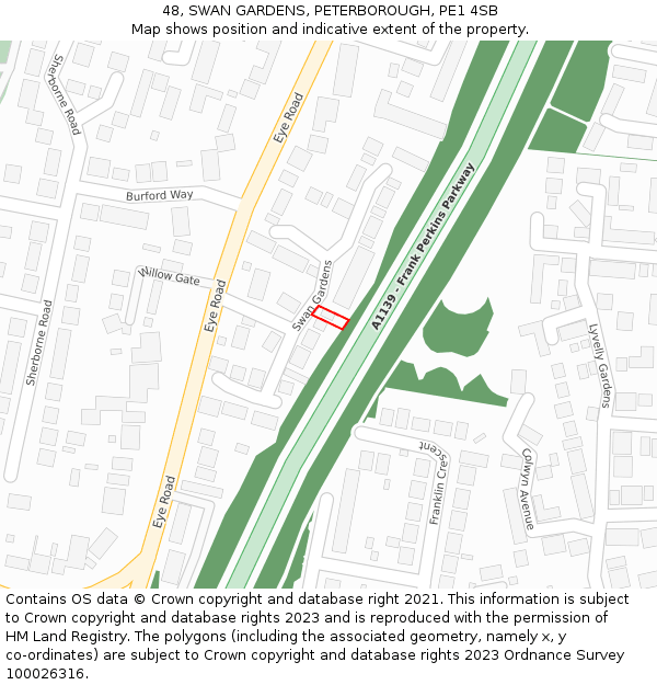 48, SWAN GARDENS, PETERBOROUGH, PE1 4SB: Location map and indicative extent of plot