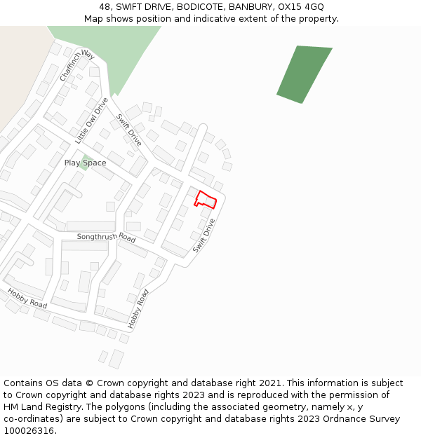 48, SWIFT DRIVE, BODICOTE, BANBURY, OX15 4GQ: Location map and indicative extent of plot