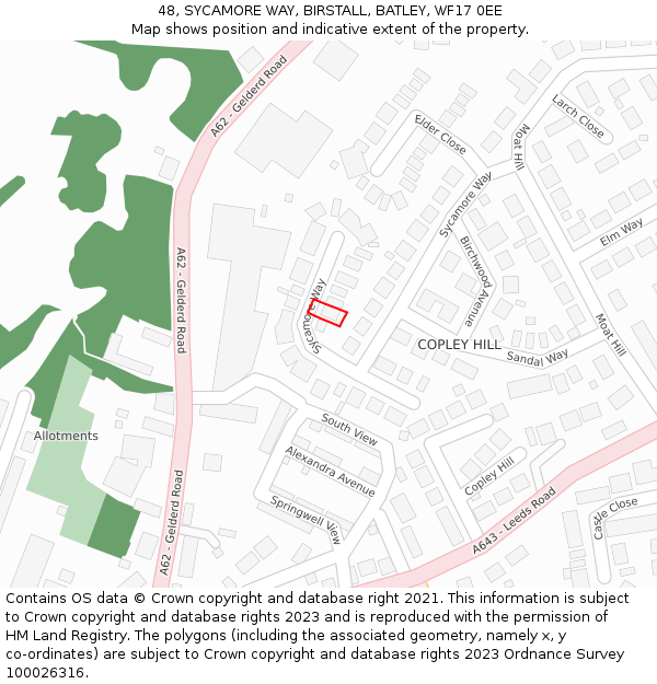 48, SYCAMORE WAY, BIRSTALL, BATLEY, WF17 0EE: Location map and indicative extent of plot