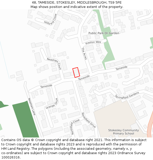 48, TAMESIDE, STOKESLEY, MIDDLESBROUGH, TS9 5PE: Location map and indicative extent of plot