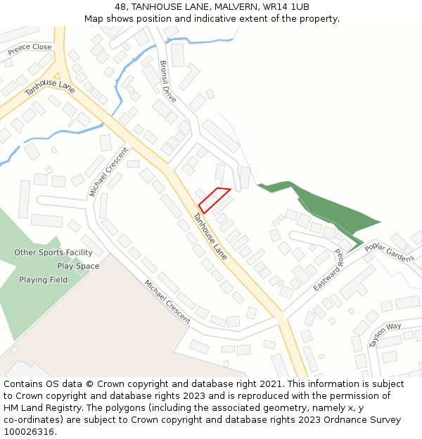 48, TANHOUSE LANE, MALVERN, WR14 1UB: Location map and indicative extent of plot