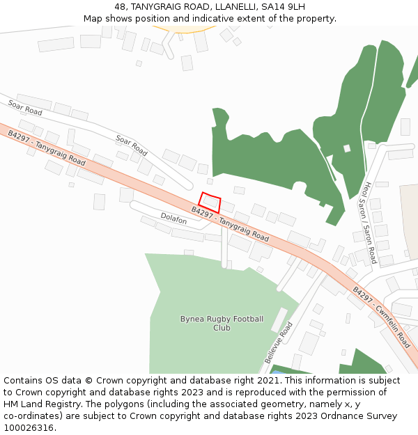 48, TANYGRAIG ROAD, LLANELLI, SA14 9LH: Location map and indicative extent of plot