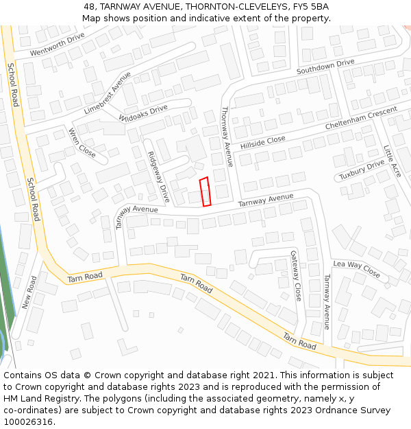 48, TARNWAY AVENUE, THORNTON-CLEVELEYS, FY5 5BA: Location map and indicative extent of plot