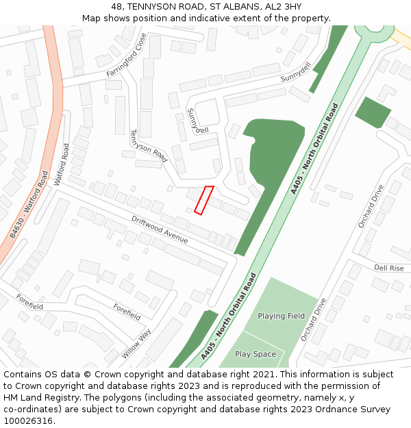 48, TENNYSON ROAD, ST ALBANS, AL2 3HY: Location map and indicative extent of plot