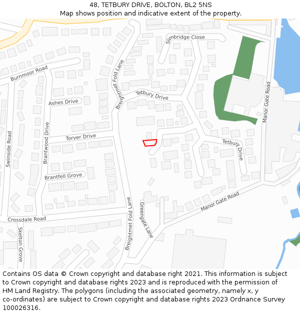 48, TETBURY DRIVE, BOLTON, BL2 5NS: Location map and indicative extent of plot