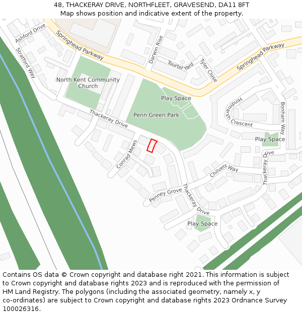 48, THACKERAY DRIVE, NORTHFLEET, GRAVESEND, DA11 8FT: Location map and indicative extent of plot