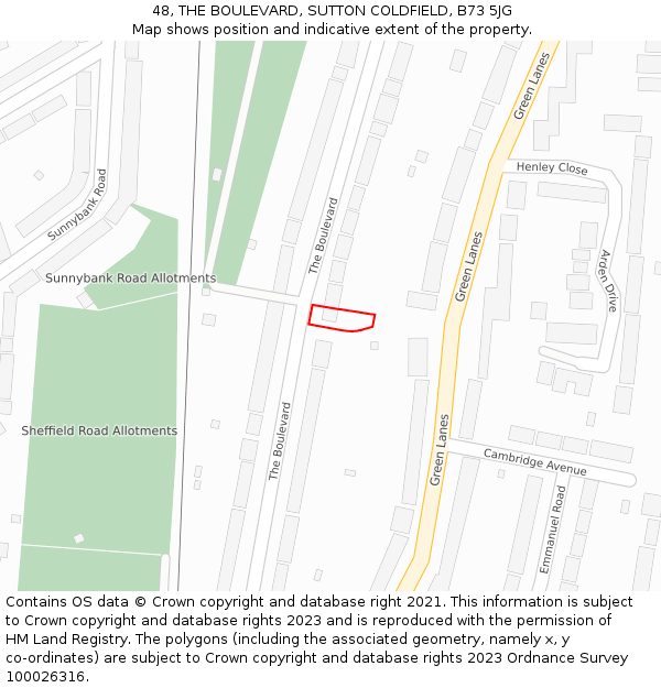 48, THE BOULEVARD, SUTTON COLDFIELD, B73 5JG: Location map and indicative extent of plot