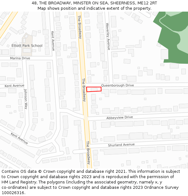 48, THE BROADWAY, MINSTER ON SEA, SHEERNESS, ME12 2RT: Location map and indicative extent of plot