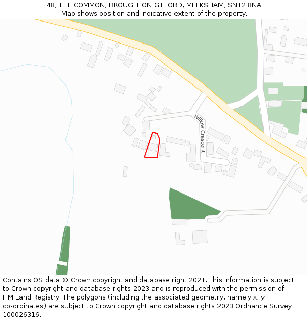 48, THE COMMON, BROUGHTON GIFFORD, MELKSHAM, SN12 8NA: Location map and indicative extent of plot