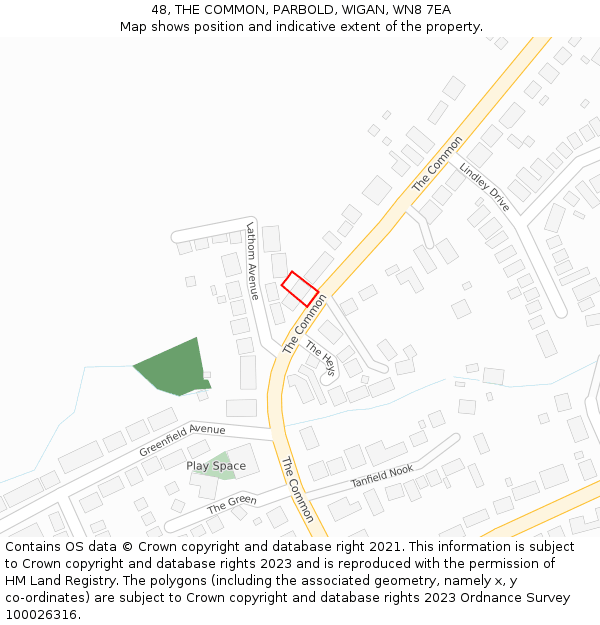 48, THE COMMON, PARBOLD, WIGAN, WN8 7EA: Location map and indicative extent of plot
