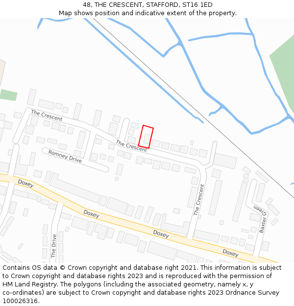 48, THE CRESCENT, STAFFORD, ST16 1ED: Location map and indicative extent of plot