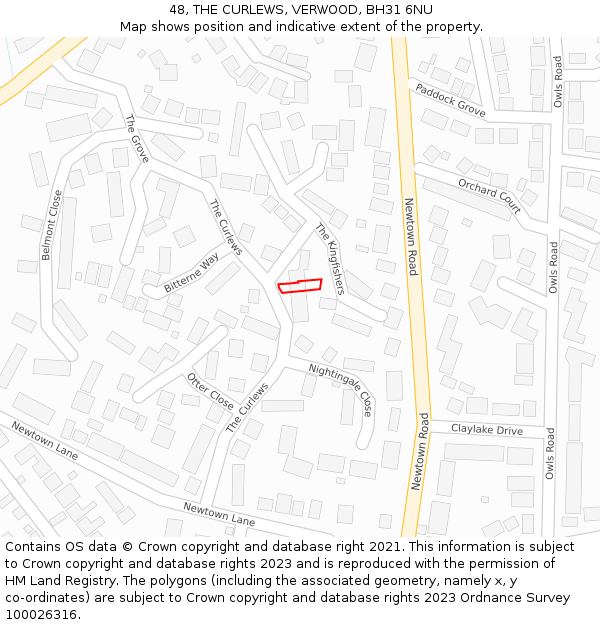 48, THE CURLEWS, VERWOOD, BH31 6NU: Location map and indicative extent of plot