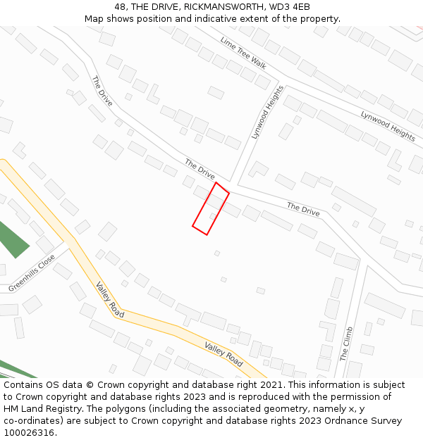 48, THE DRIVE, RICKMANSWORTH, WD3 4EB: Location map and indicative extent of plot