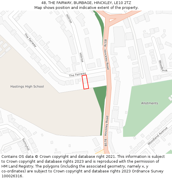 48, THE FAIRWAY, BURBAGE, HINCKLEY, LE10 2TZ: Location map and indicative extent of plot