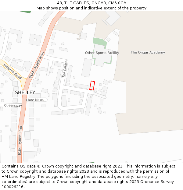 48, THE GABLES, ONGAR, CM5 0GA: Location map and indicative extent of plot