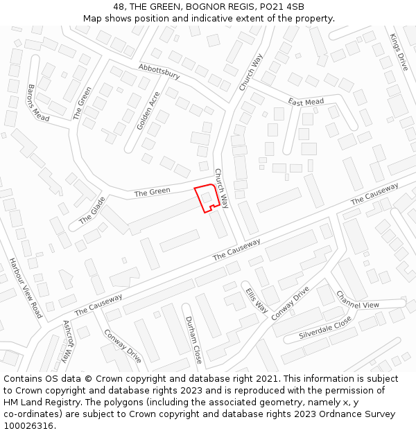 48, THE GREEN, BOGNOR REGIS, PO21 4SB: Location map and indicative extent of plot