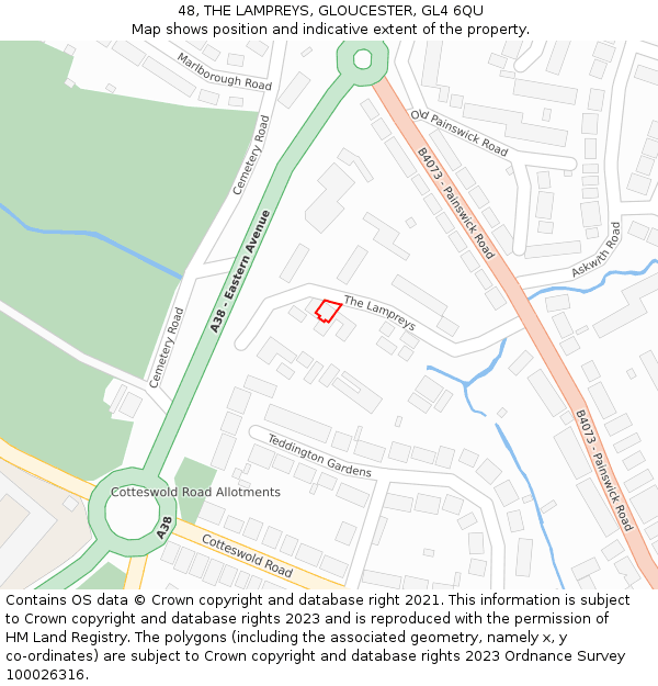 48, THE LAMPREYS, GLOUCESTER, GL4 6QU: Location map and indicative extent of plot