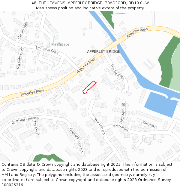 48, THE LEAVENS, APPERLEY BRIDGE, BRADFORD, BD10 0UW: Location map and indicative extent of plot