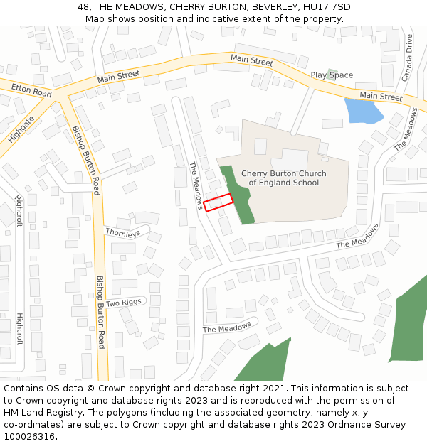 48, THE MEADOWS, CHERRY BURTON, BEVERLEY, HU17 7SD: Location map and indicative extent of plot