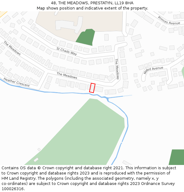 48, THE MEADOWS, PRESTATYN, LL19 8HA: Location map and indicative extent of plot