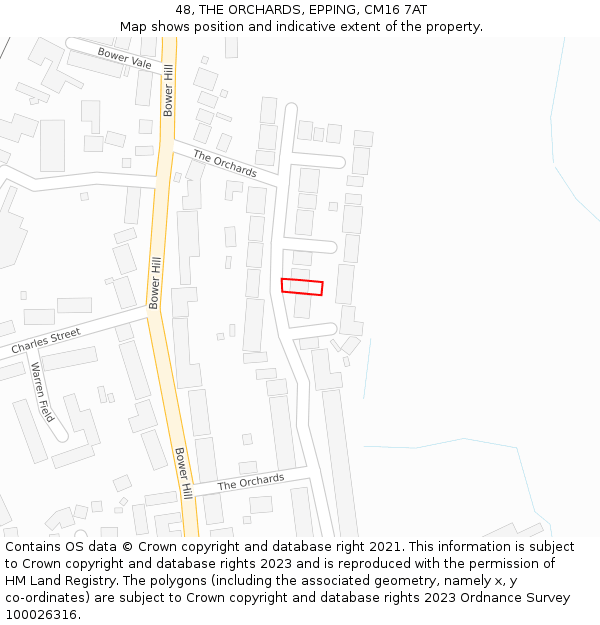 48, THE ORCHARDS, EPPING, CM16 7AT: Location map and indicative extent of plot