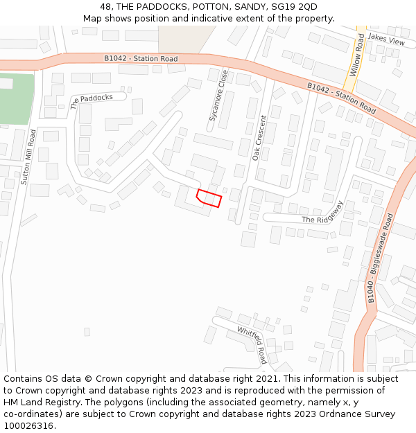 48, THE PADDOCKS, POTTON, SANDY, SG19 2QD: Location map and indicative extent of plot