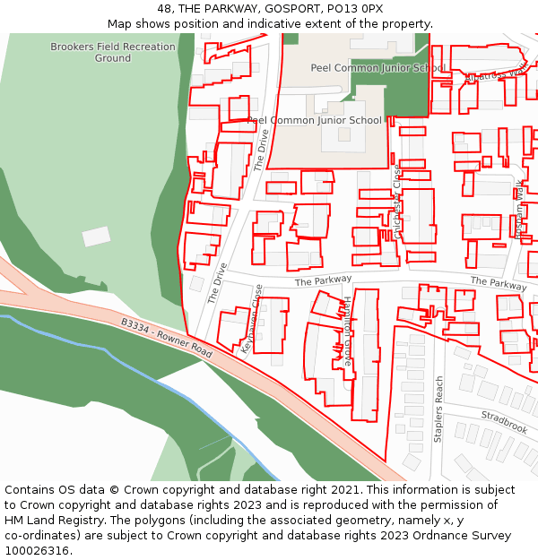 48, THE PARKWAY, GOSPORT, PO13 0PX: Location map and indicative extent of plot