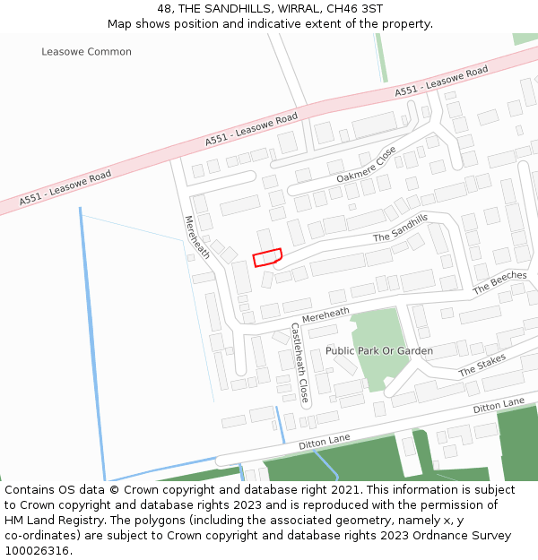 48, THE SANDHILLS, WIRRAL, CH46 3ST: Location map and indicative extent of plot