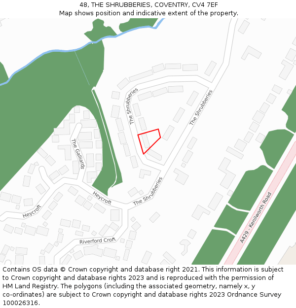 48, THE SHRUBBERIES, COVENTRY, CV4 7EF: Location map and indicative extent of plot