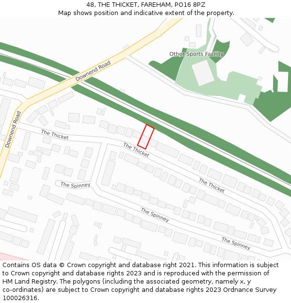 48, THE THICKET, FAREHAM, PO16 8PZ: Location map and indicative extent of plot