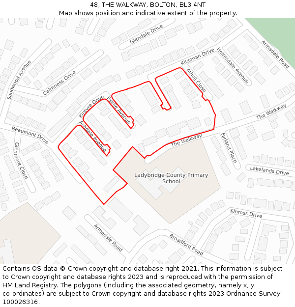 48, THE WALKWAY, BOLTON, BL3 4NT: Location map and indicative extent of plot