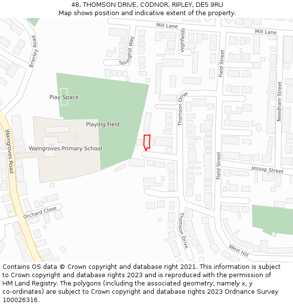 48, THOMSON DRIVE, CODNOR, RIPLEY, DE5 9RU: Location map and indicative extent of plot