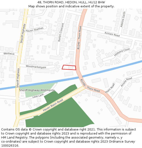 48, THORN ROAD, HEDON, HULL, HU12 8HW: Location map and indicative extent of plot