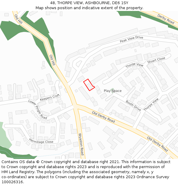 48, THORPE VIEW, ASHBOURNE, DE6 1SY: Location map and indicative extent of plot