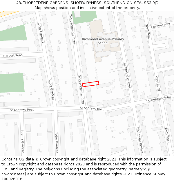 48, THORPEDENE GARDENS, SHOEBURYNESS, SOUTHEND-ON-SEA, SS3 9JD: Location map and indicative extent of plot