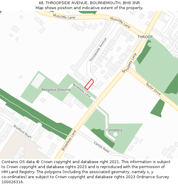 48, THROOPSIDE AVENUE, BOURNEMOUTH, BH9 3NR: Location map and indicative extent of plot