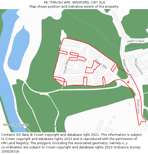 48, THRUSH WAY, WINSFORD, CW7 3LN: Location map and indicative extent of plot