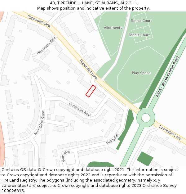 48, TIPPENDELL LANE, ST ALBANS, AL2 3HL: Location map and indicative extent of plot