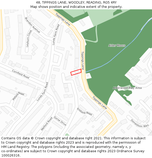 48, TIPPINGS LANE, WOODLEY, READING, RG5 4RY: Location map and indicative extent of plot