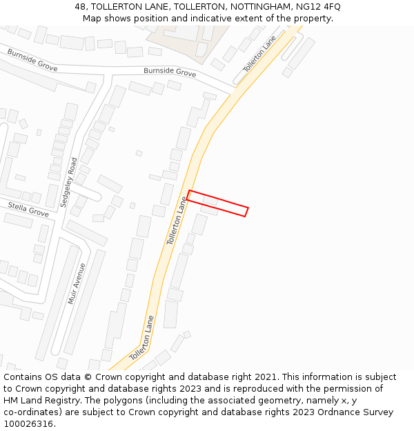 48, TOLLERTON LANE, TOLLERTON, NOTTINGHAM, NG12 4FQ: Location map and indicative extent of plot