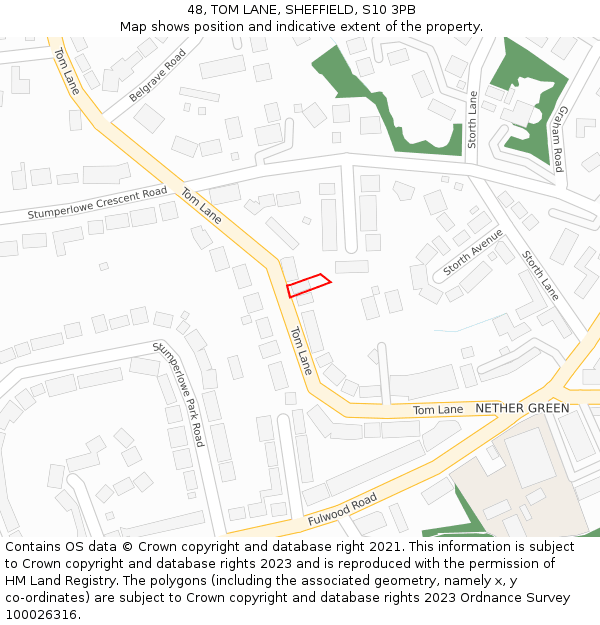 48, TOM LANE, SHEFFIELD, S10 3PB: Location map and indicative extent of plot