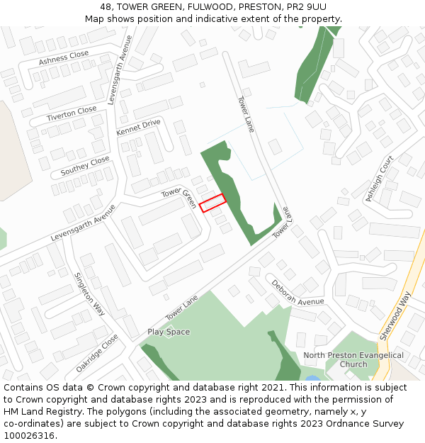 48, TOWER GREEN, FULWOOD, PRESTON, PR2 9UU: Location map and indicative extent of plot